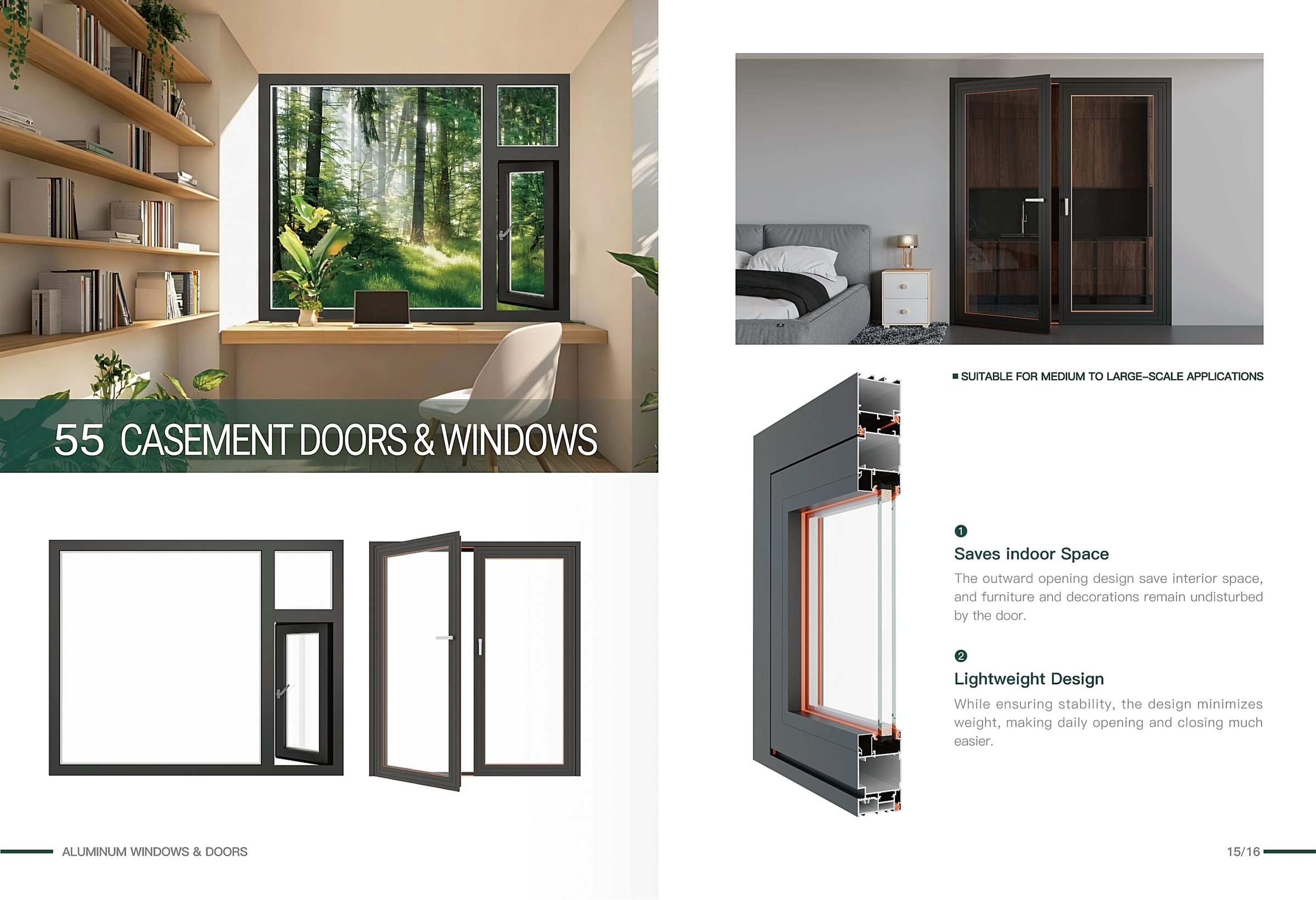 55 Series casement doors and windows catalogue page