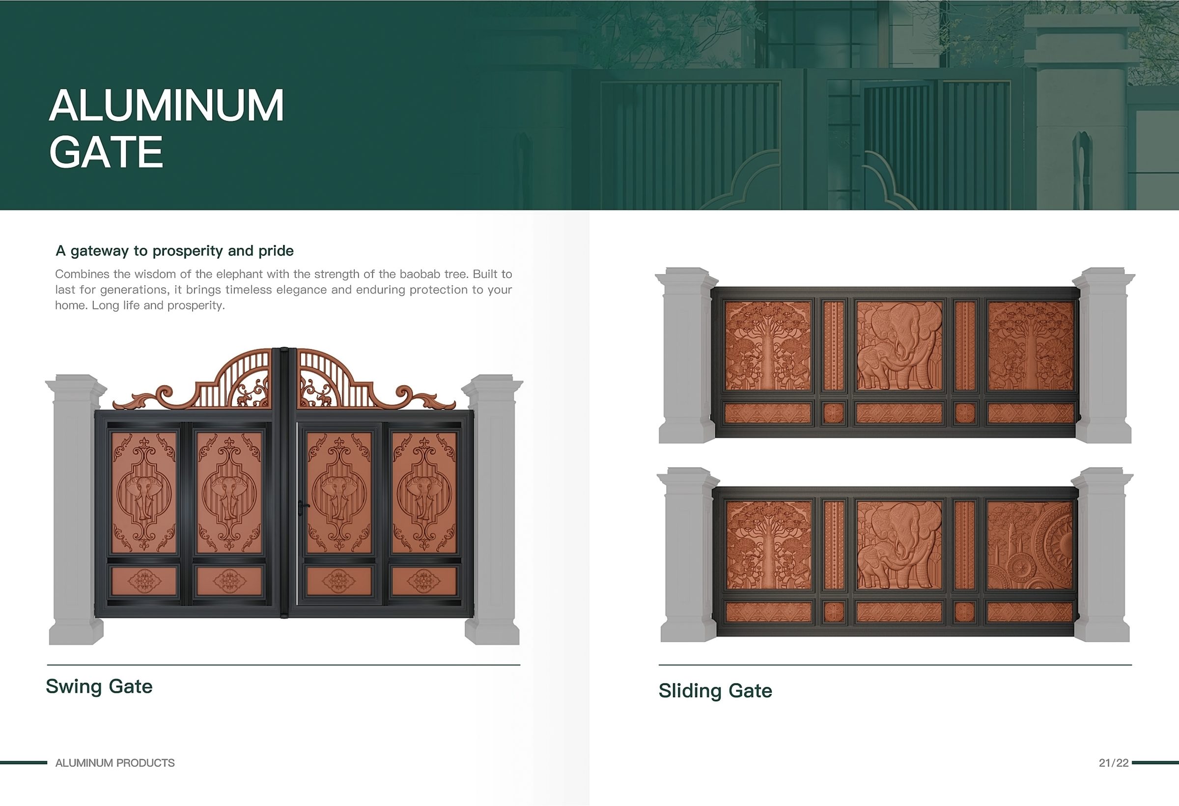 Aluminium swing and sliding gate catalogue page